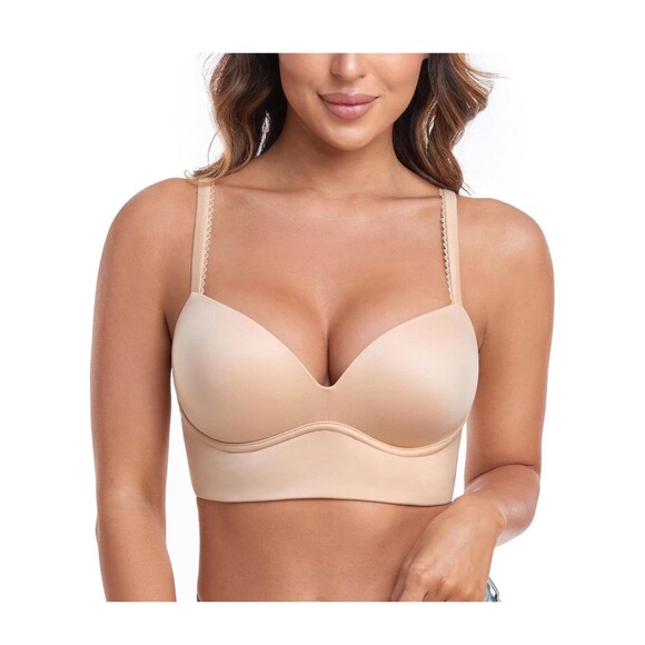 Haci Plunge Push Up Bra 34C Pull Over Beige - Picture 1 of 5